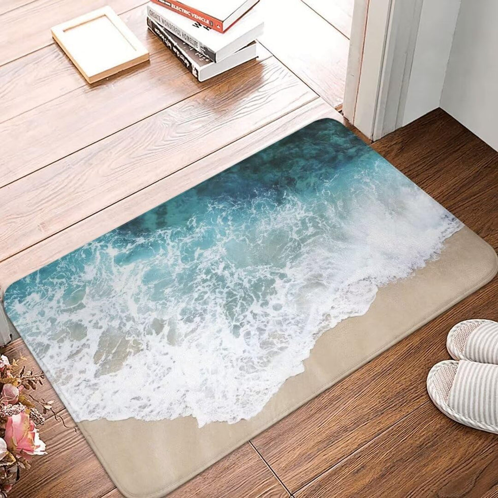 3D Ocean Wave Beach Bathroom Mat – Anti-Slip Rug