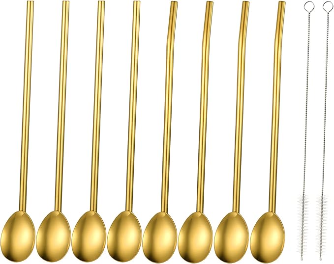 2-in-1 Stainless Steel Straw & Spoon Set with Cleaning Brush (4PCS)