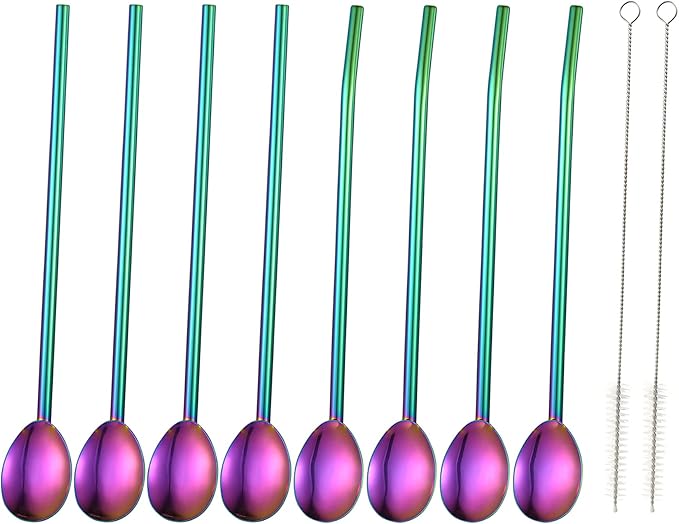Stainless Steel Straw & Spoon Set with Cleaning Brush (4PCS)