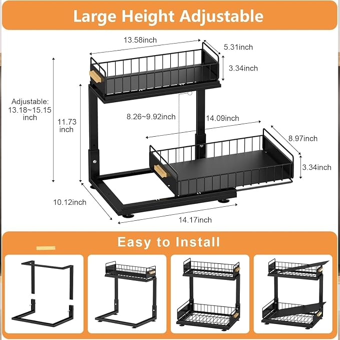 2-Tier Adjustable Under-Sink Organizer with Pull-Out Baskets