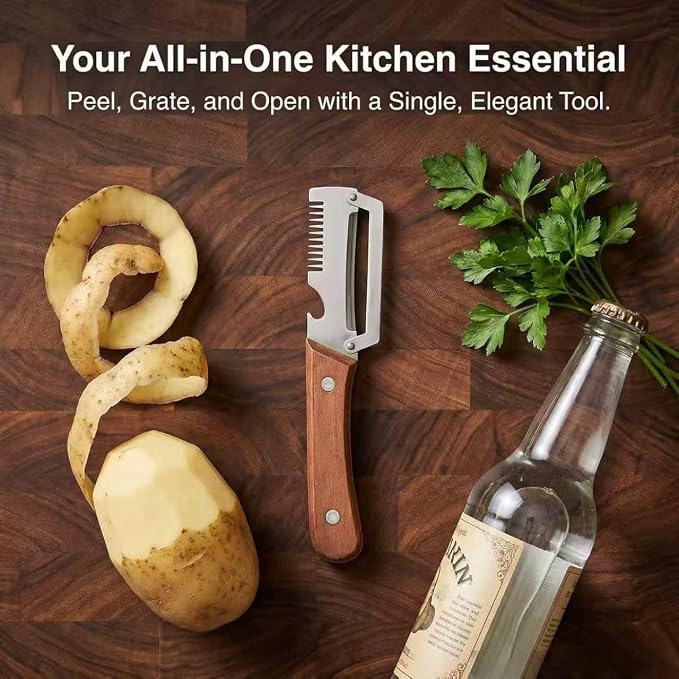 3-in-1 Vegetable Peeler Set | With Wooden Handle & Steel Blade