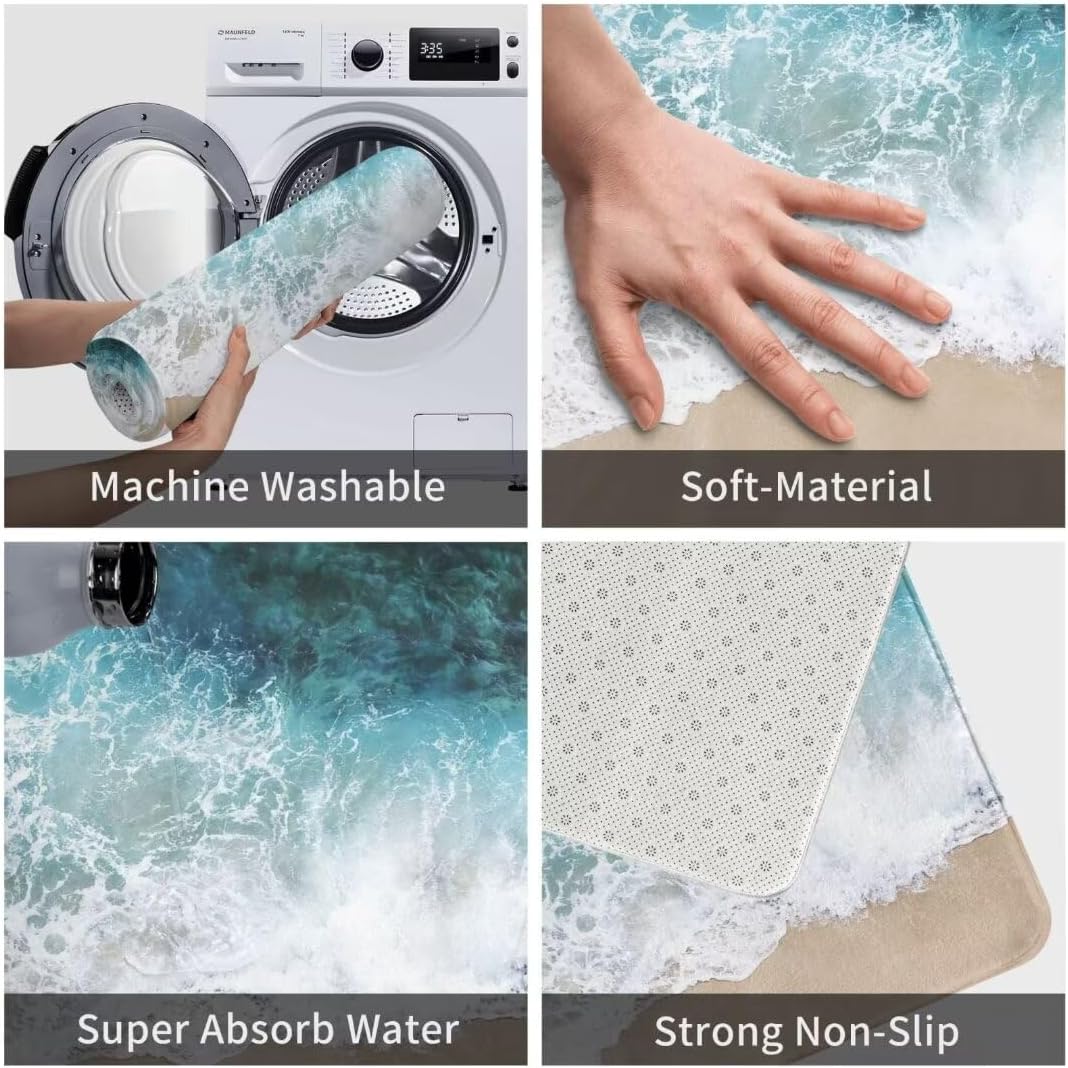 3D Ocean Wave Beach Bathroom Mat – Anti-Slip Rug