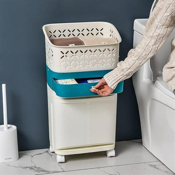 DYPASA Wastepaper Basket Two-Layer Removable Trash Can Kitchen Sorting Bin with Wheels Living Room Bathroom Trash Bin with Storage Drawers, 2 Colors Garbage Can (Color : Gris, Size : 1)
