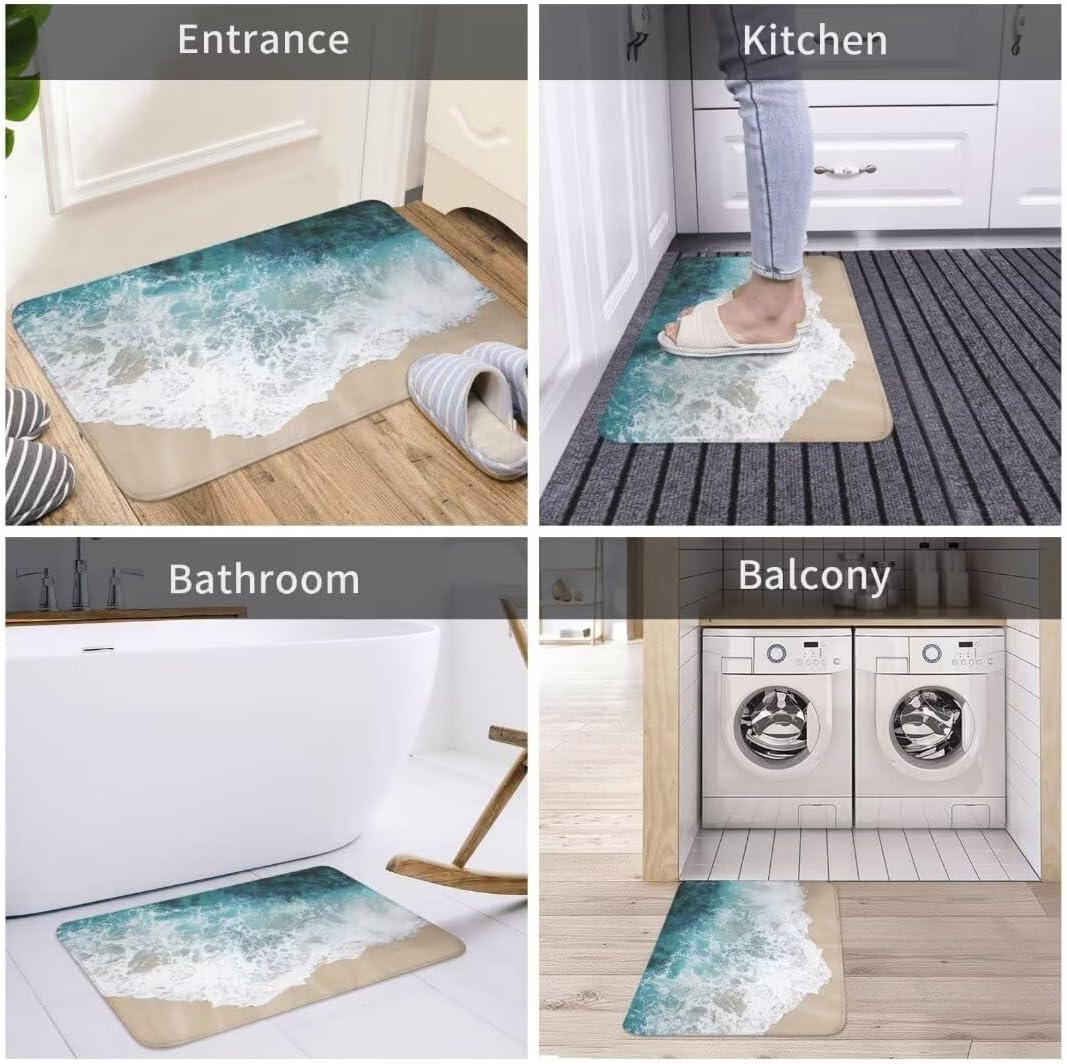 3D Ocean Wave Beach Bathroom Mat – Anti-Slip Rug