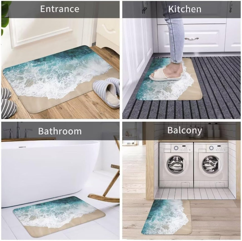 3D Ocean Wave Beach Bathroom Mat – Anti-Slip Rug