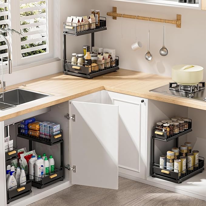 2-Tier Adjustable Under-Sink Organizer with Pull-Out Baskets