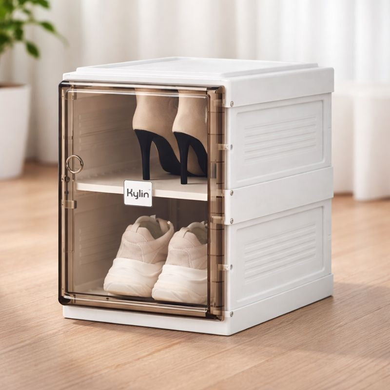 Foldable 2-Layer Modular Shoe Cabinet with Magnetic Doors