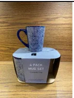 Premium 4-Piece Blue Maze Ceramic Mug Set – Stylish & Durable (Random Print) - Clarify.pk