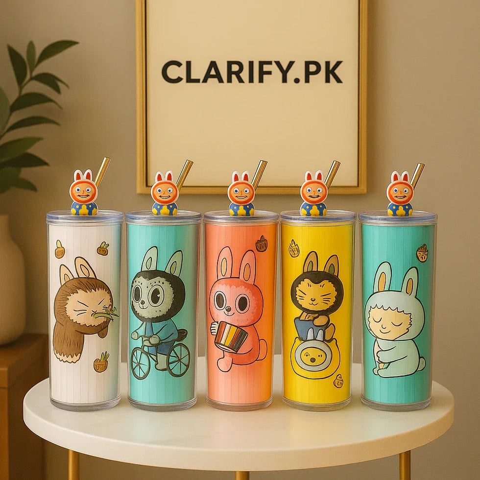 لابوبو پلاسٹک سیپر - بھوسے کے ساتھ پیارا کارٹون ڈرنکنگ کپ (720ML)