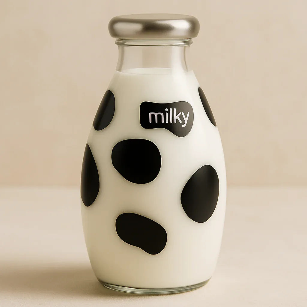 Luxury Cow Print Glass Milk Bottle – 500ml Stylish Drinkware - Clarify.pk