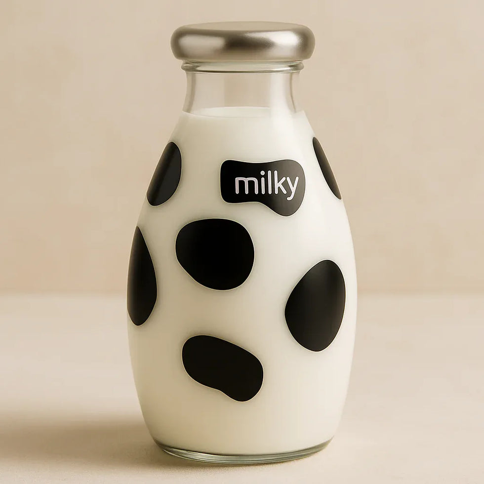 Luxury Cow Print Glass Milk Bottle – 500ml Stylish Drinkware - Clarify.pk