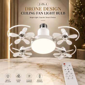 2-in-1 Drone Design Ceiling Fan Light Bulb - Remote Control LED Fan Lamp