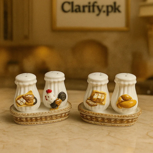 Ceramic Salt & Pepper Jar Set with Tray (Each set) - Clarify.pk