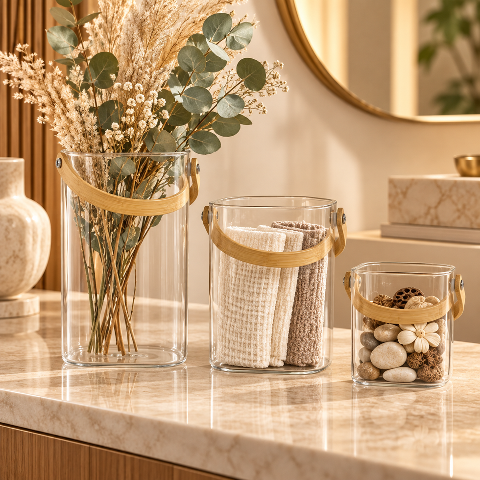 Clear Glass Bucket with Curved Handle