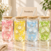 Cute Bow & Daisy Glass Sipper with Bamboo Lid