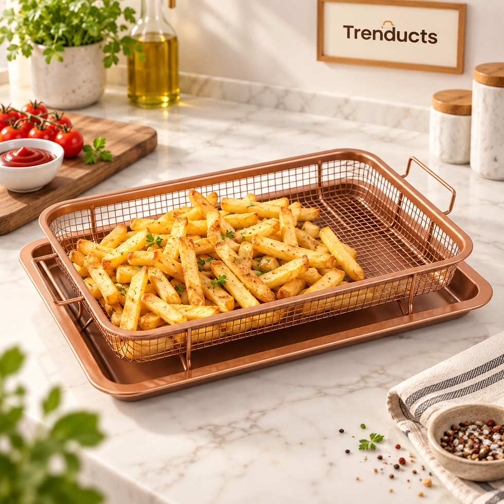 Non-Stick Crisper Tray with Basket – Oven BBQ & French Fries Baking Tray Set