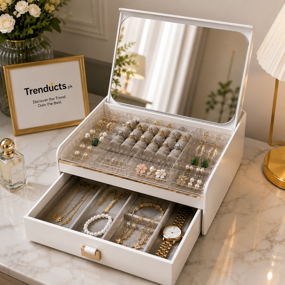Luxury 2-Tier Jewelry Organizer with Mirror (Premium Quality)