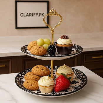 Luxury Black & White 2-Tier Ceramic Dessert Stand - Clarify.pk