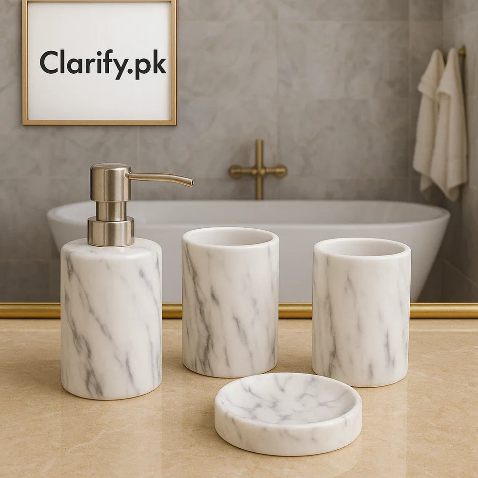 Luxury 4Pcs White Bath Set – Elegant Bathroom Décor - Clarify.pk