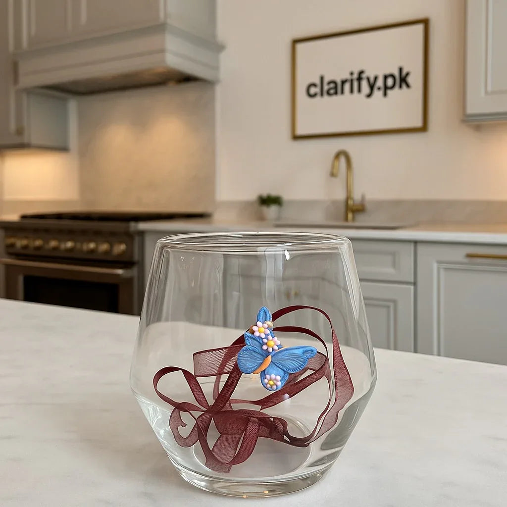 Butterfly Accent Transparent Glass Cup – Elegant Drinkware Design - Clarify.pk