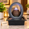Ring Arch Sphere Tabletop Fountain with LED Flame Light & River Pebbles – Indoor Water Feature