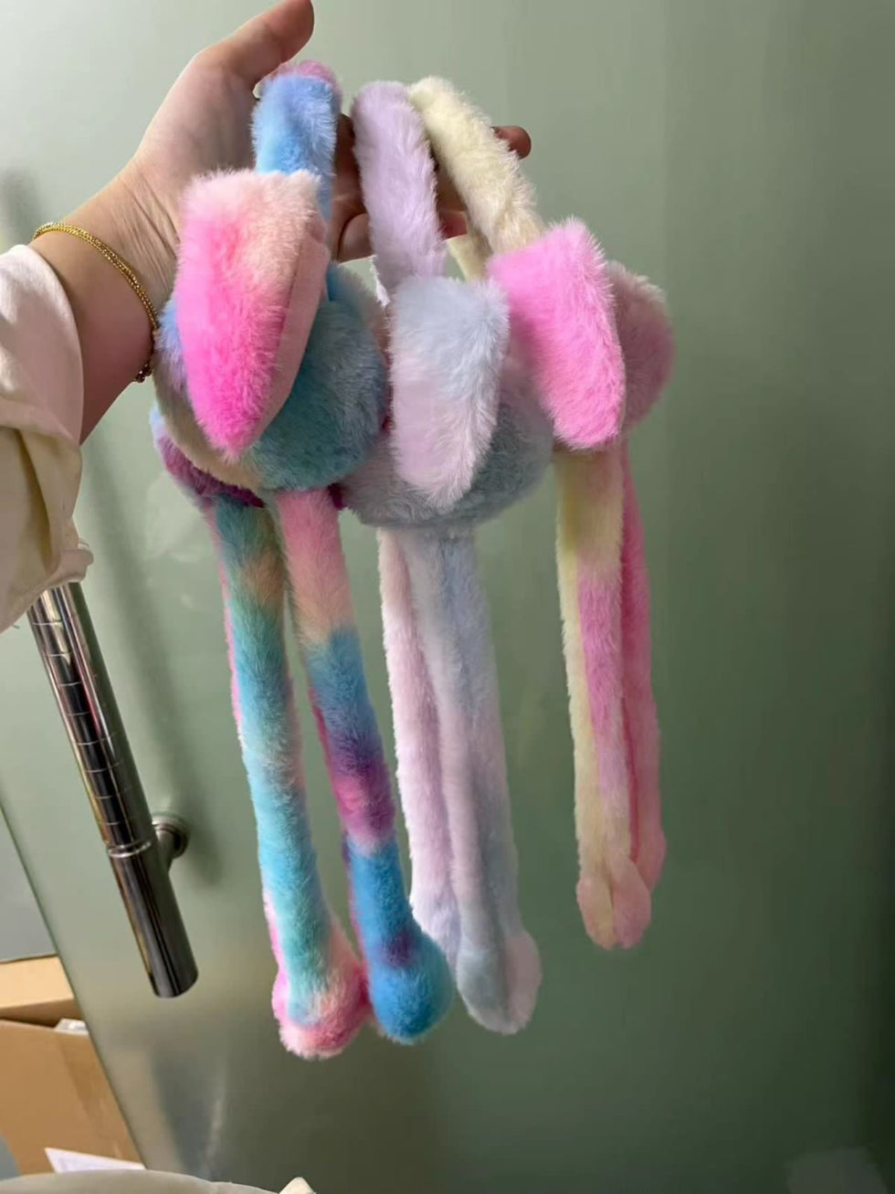 New Style Plush Earmuffs with Moving Bunny Ears - Fluffy Multi-Color Winter Headband - Trenducts.pk