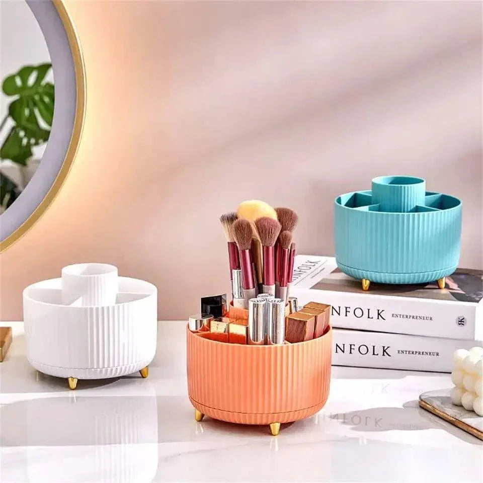 360° Rotating Makeup Brush Organizer - Stylish Desktop Storage Solution - Clarify.pk