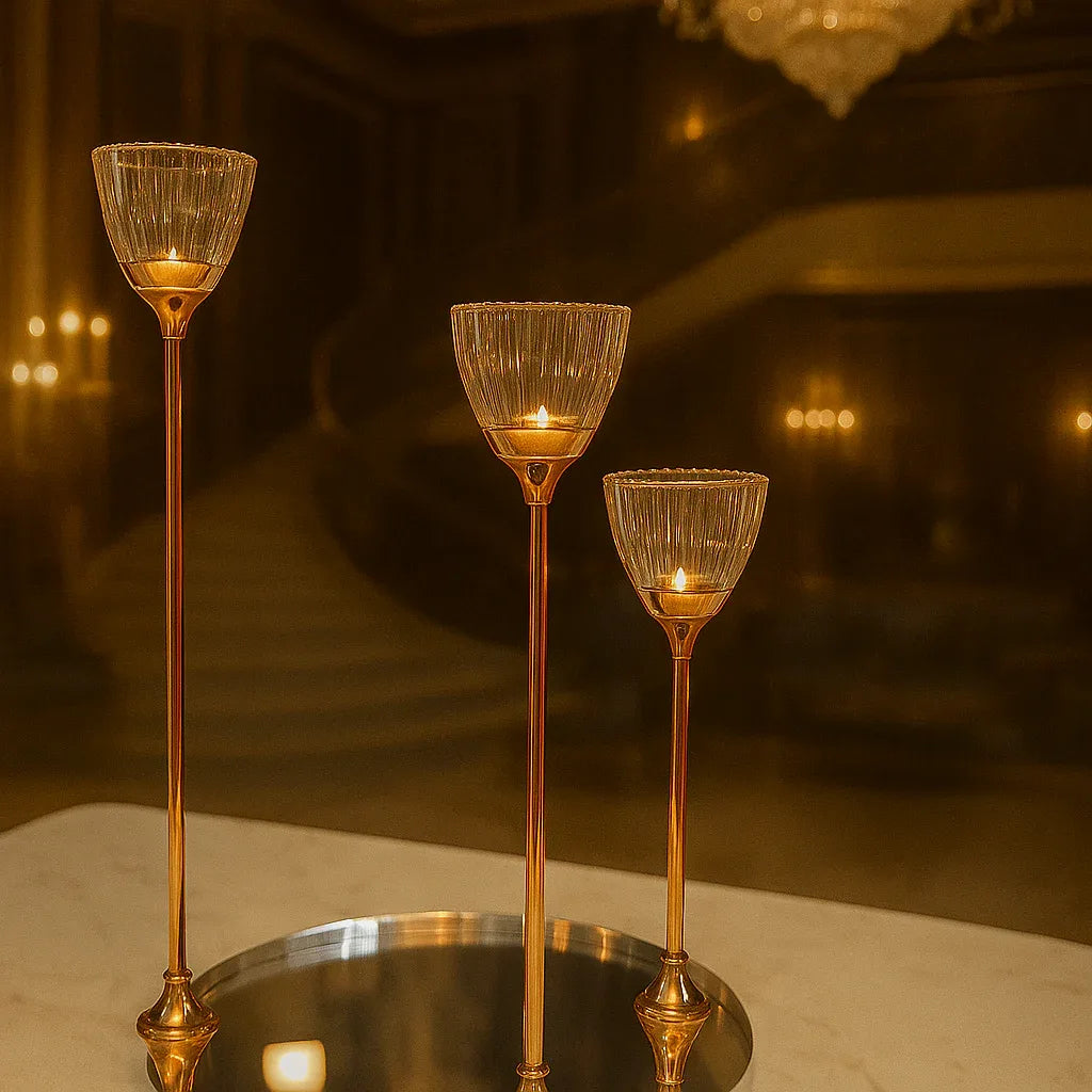 Premium 3pcs Crystal Base Candle Stands – Elegant Home Decor - Clarify.pk