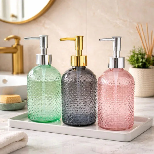 Luxury Textured Glass Soap Dispenser – Bathroom & Kitchen Counter Decor (each) - Clarify.pk