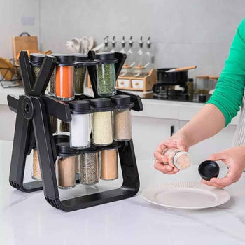 18-Piece Spice Jar Set with Rotating Rack for Easy Access and Organization - Clarify.pk