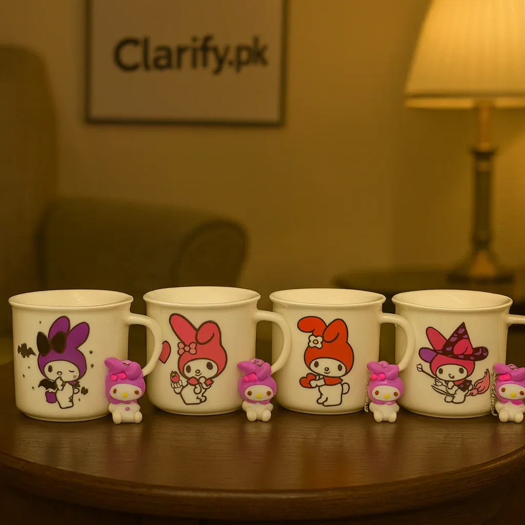 Melody & Kuromi Character Mug with Handle Keychain – Cute Cartoon Cup (each) - Clarify.pk