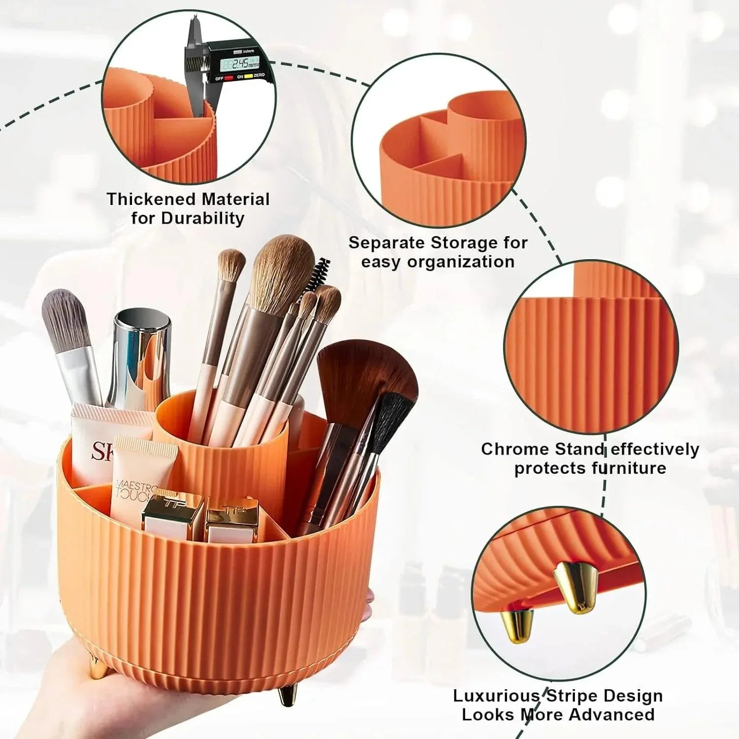360° Rotating Makeup Brush Organizer - Stylish Desktop Storage Solution - Clarify.pk