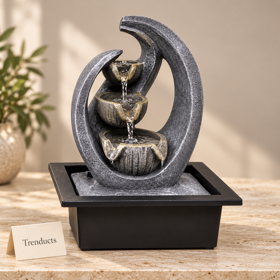 Oval Arch 3-Tier Lotus Bowl Tabletop Fountain – Contemporary Indoor Water Feature