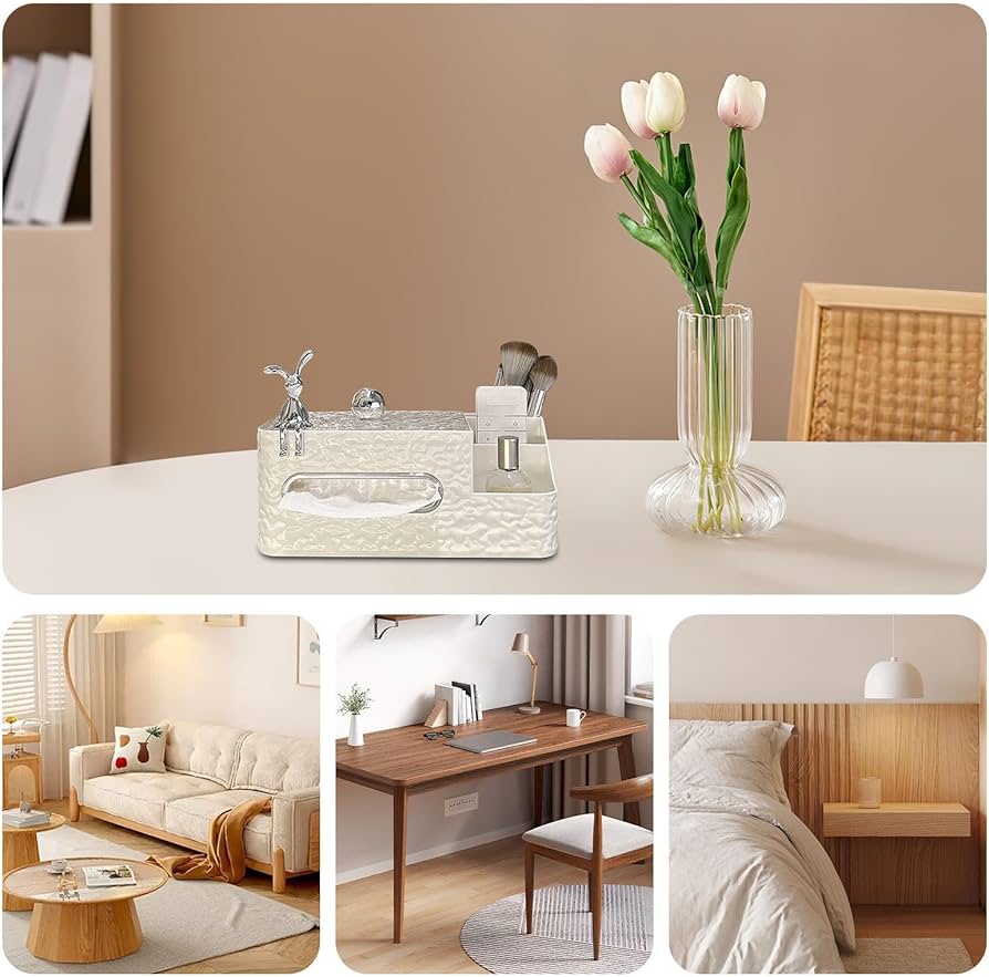 Nordic Tissue Box with Side Organizer - Luxury Desktop Holder