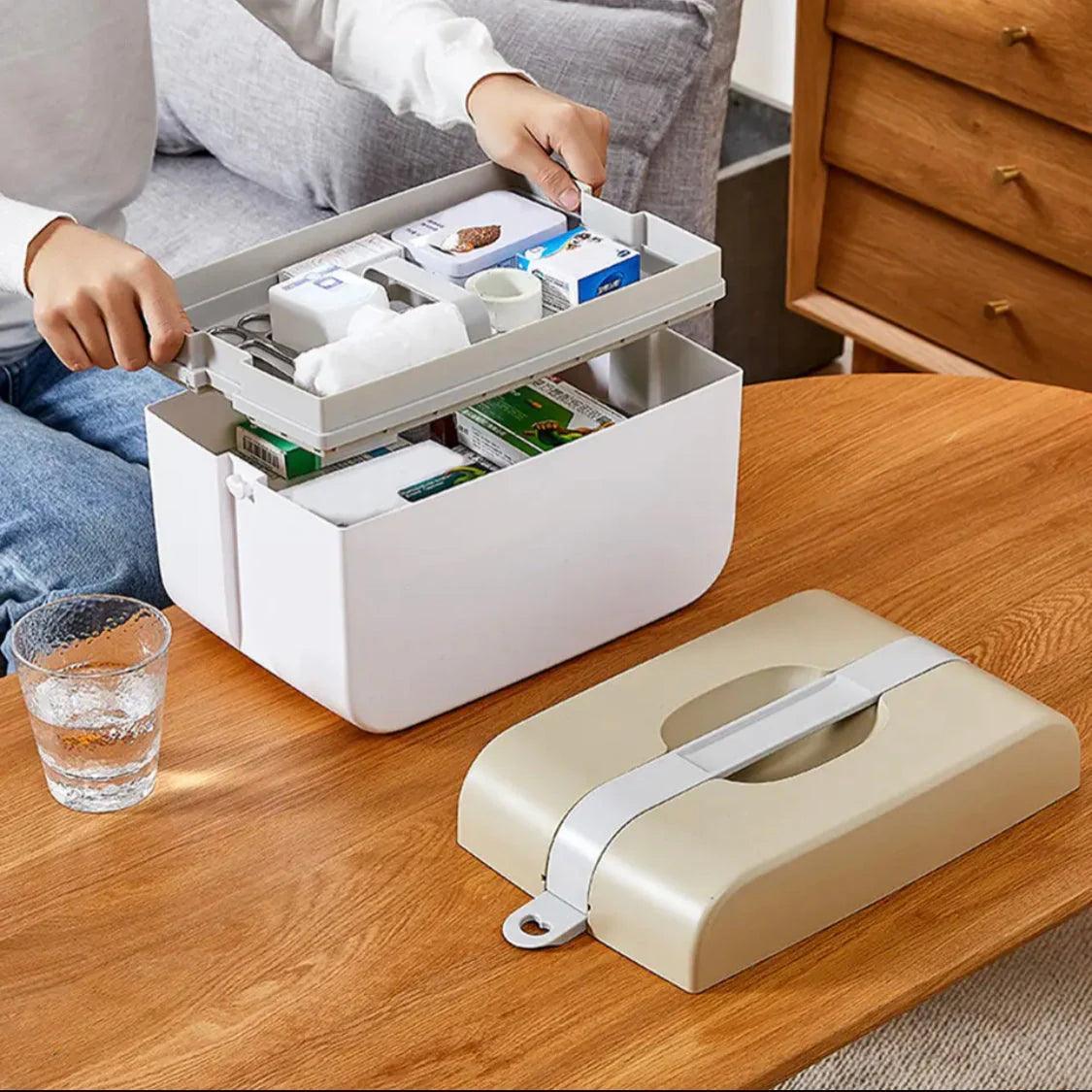 Large Medicine Organizer - Two-Layer Multi-Tier First Aid Storage Box and Portable Travel Medical Case - Clarify.pk