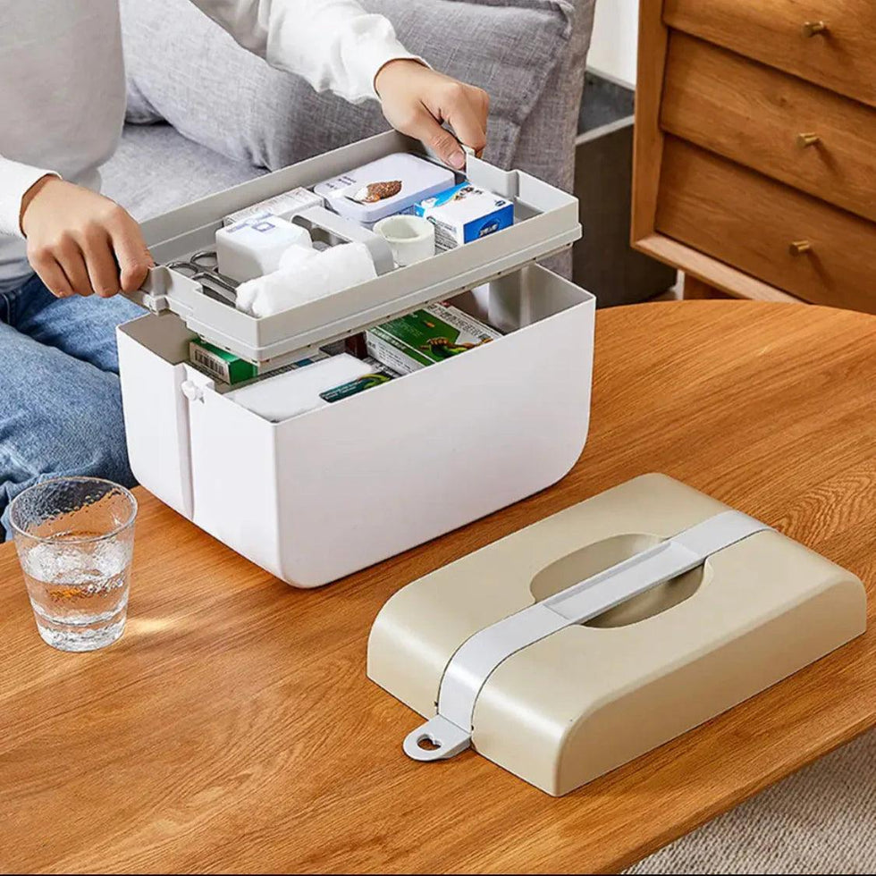 Large Medicine Organizer - Two-Layer Multi-Tier First Aid Storage Box and Portable Travel Medical Case
