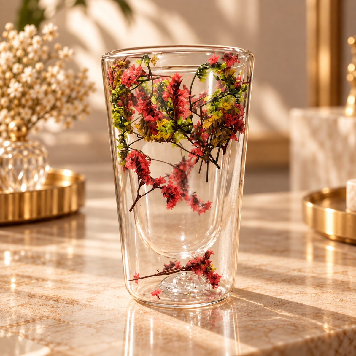 Floral Double-Wall Glass Tumbler Glass
