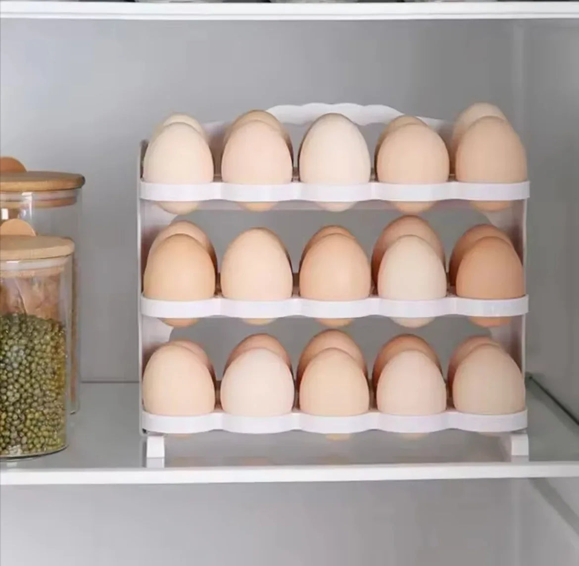 3-Tier Egg Storage Organizer, Large Capacity Egg Rack For Refrigerator,Collapsible Egg Tray - Clarify.pk