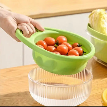 Plastic Kitchen Drain Basket, Double Layer Rice Wash Basket, Colander Set with Bowl Strainer