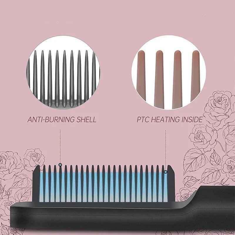 Hot Comb Hair Straightener Anti-Scald Ceramic Heat Styling Tool for Sleek Hair - Clarify.pk