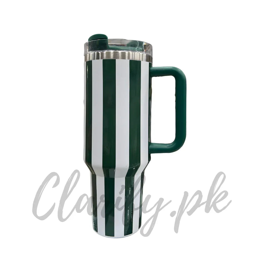 Premium Green Stripe 40oz Tumbler – 1200ml Water Bottle - Clarify.pk