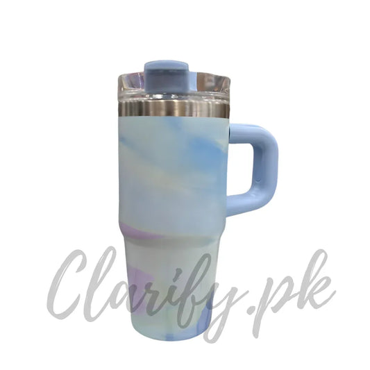 Premium 14oz 420ml Mini Tumbler – Blue Pastel Marble Edition - Clarify.pk
