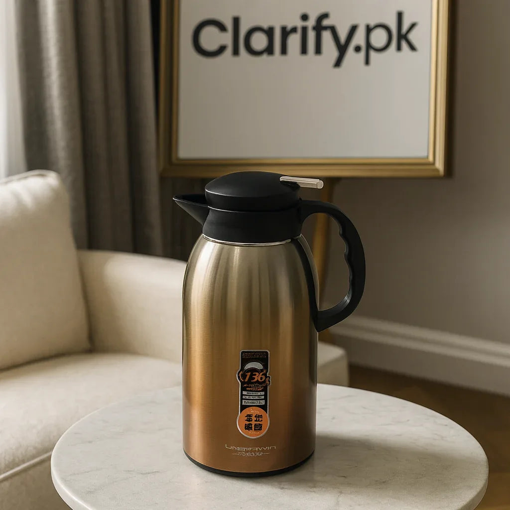 2.2L Stainless Steel Thermal Flask – Grey Brown Hot & Cold Bottle - Clarify.pk