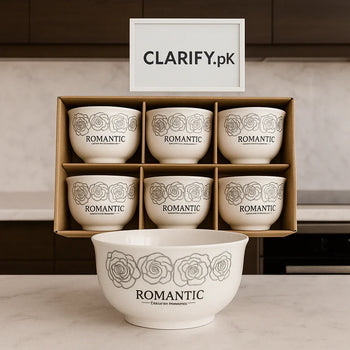 Romantic 6 Pcs Premium Ceramic Bowl Set – White Floral - Clarify.pk