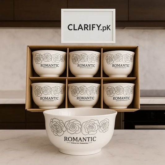 Romantic 6 Pcs Premium Ceramic Bowl Set – White Floral - Clarify.pk