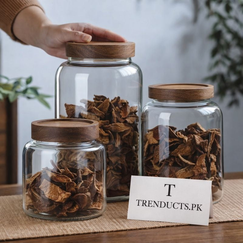 Large Capacity Borosilicate Glass Jar with Airtight Wood Lid MJ