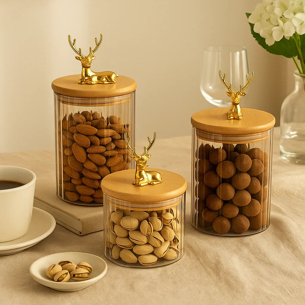 Glass Food Jar with Bamboo Lid - Decorative Storage (Set of 3) - Clarify.pk