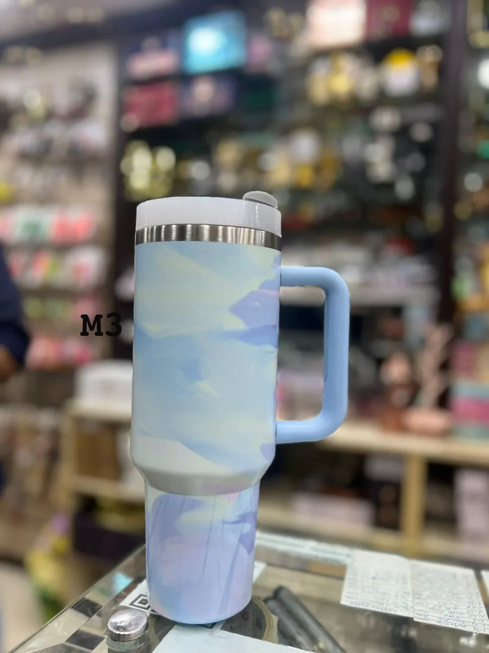پریمیم سافٹ پیسٹل واٹر کلر 40oz ٹمبلر - 1200ml بلیو ہینڈل