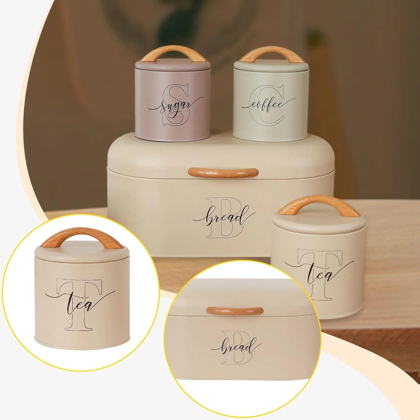Luxury Kitchen Storage Canister Set with Wooden Lids - Clarify.pk
