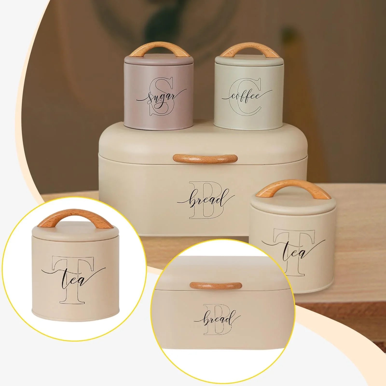 Luxury Kitchen Storage Canister Set with Wooden Lids - Clarify.pk